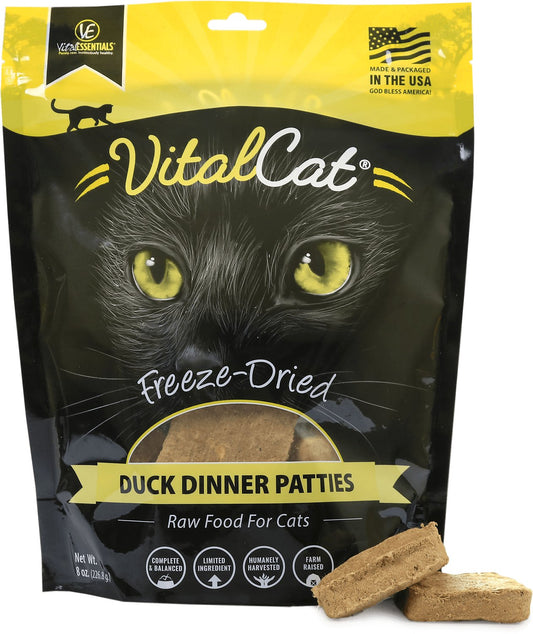 Vital Essentials Duck Dinner Patties Grain-Free Limited Ingredient Freeze-Dried Cat Food, 8-oz bag