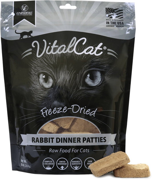 Vital Essentials Rabbit Dinner Patties Grain-Free Limited Ingredient Freeze-Dried Cat Food, 8-oz bag