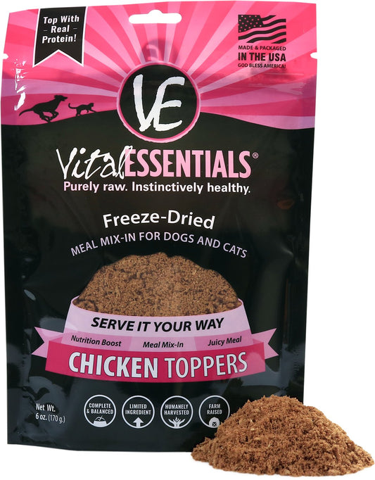 Vital Essentials Chicken Freeze-Dried Raw Grain-Free Dog & Cat Food Topper, 6-oz bag