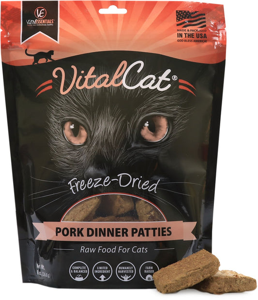 Vital Essentials Pork Dinner Patties Freeze-Dried Raw Cat Food, 8-oz bag
