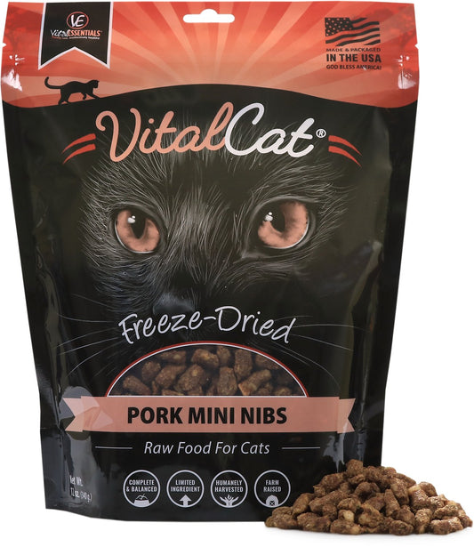 Vital Essentials Pork Mini Nibs Freeze-Dried Raw Cat Food, 12-oz bag