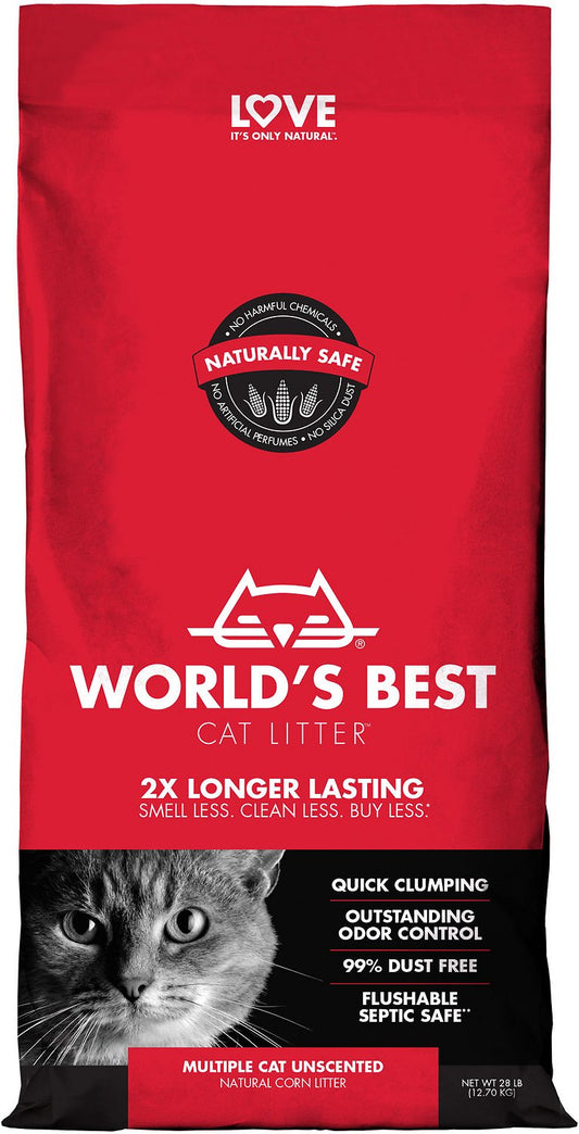 World's Best Multi-Cat Unscented Clumping Corn Cat Litter 28LB (NO SHIPPING OUT OF BUF)
